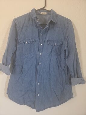 Angel +Premium Medium Blue Denim Pearl Snap Button-Down Shirt
